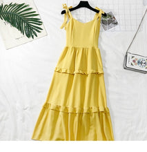 Load image into Gallery viewer, SKOONHEID Cotton Linen Strap Long Dress