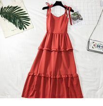 Load image into Gallery viewer, SKOONHEID Cotton Linen Strap Long Dress