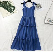 Load image into Gallery viewer, SKOONHEID Cotton Linen Strap Long Dress
